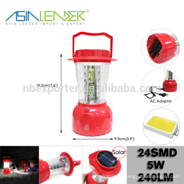 Produits d&#39;éclairage professionnel Panneau solaire et adaptateur secteur, lanterne de camping 24LED Solar